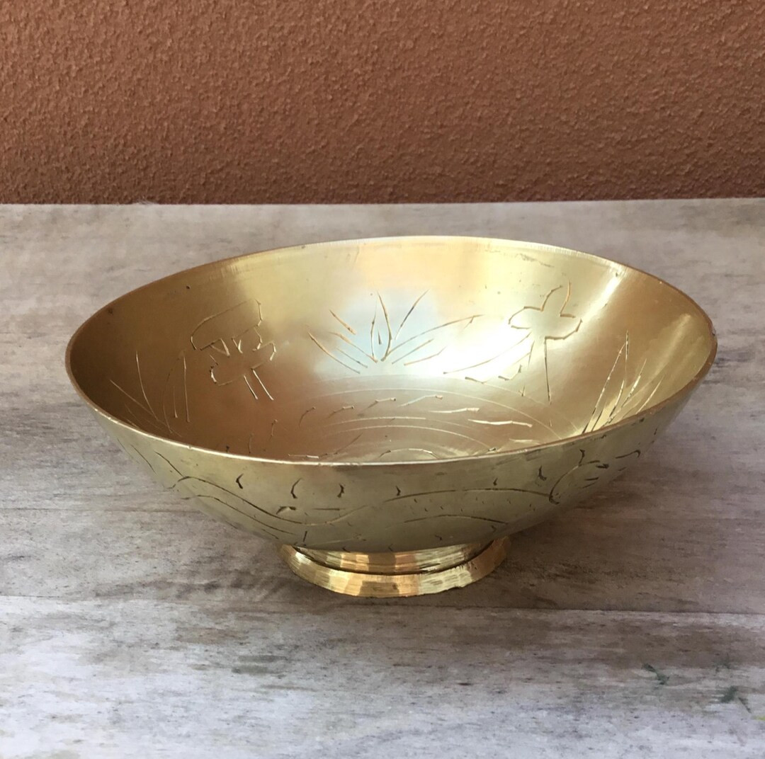 Chinese Brass Pedestal Bowl. Small Vintage Chinese Brass Pedestal Bowl/trinket Dish With Dragon E... | Etsy (US)