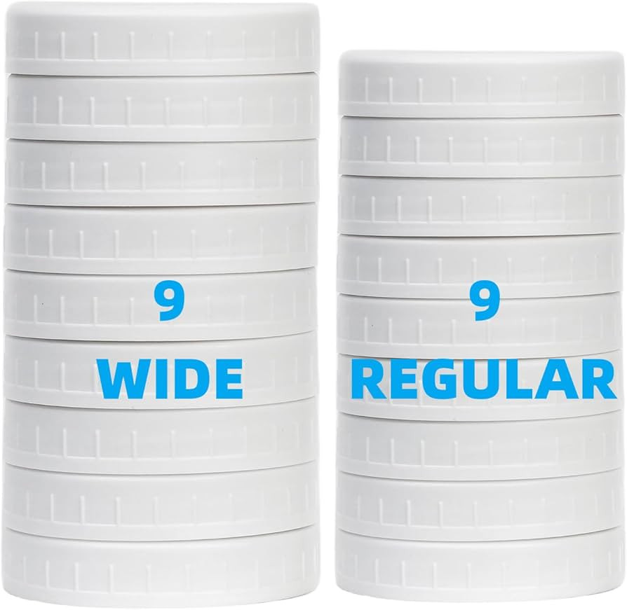 18 Pack White Plastic Mason Jar Lids with Silicone Rings, 9 Wide Mouth & 9 Regular Mouth Mason Ja... | Amazon (US)