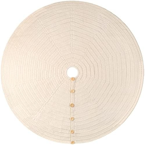 Starry Dynamo 48-Inch Knitted Christmas Tree Skirt Round with Oak Buttons (Cream) | Amazon (US)