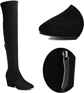N.N.G Women Over the Knee Boots Thigh High Suede Block Winter Low Above Flat Long OTK Comfort Poi... | Amazon (US)