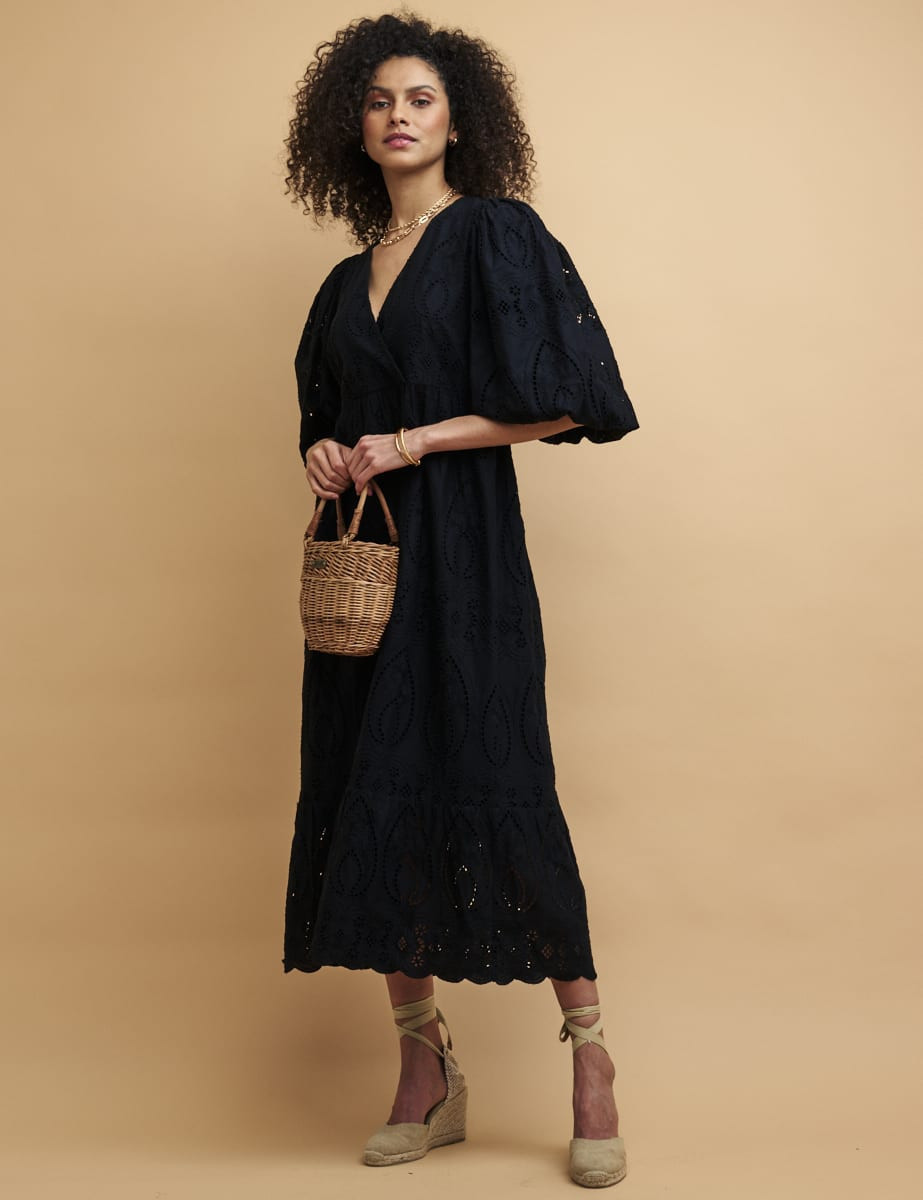 Black Broderie Anglaise Nora Midaxi Dress | Nobody's Child