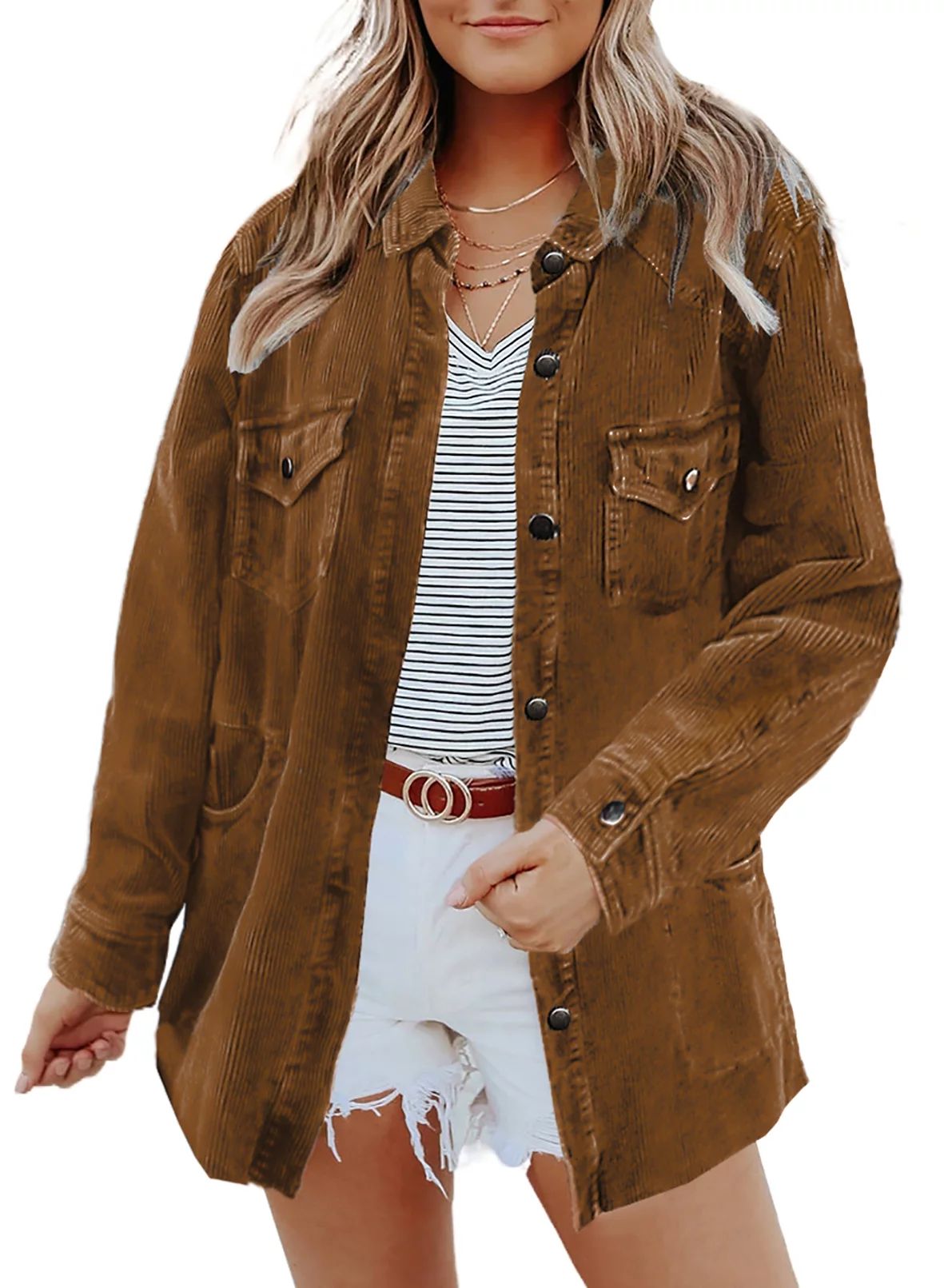 Asvivid Women's Corduroy Jackets Button Down Shacket Coats Boyfriend Oversized Long Sleeve Outwea... | Walmart (US)