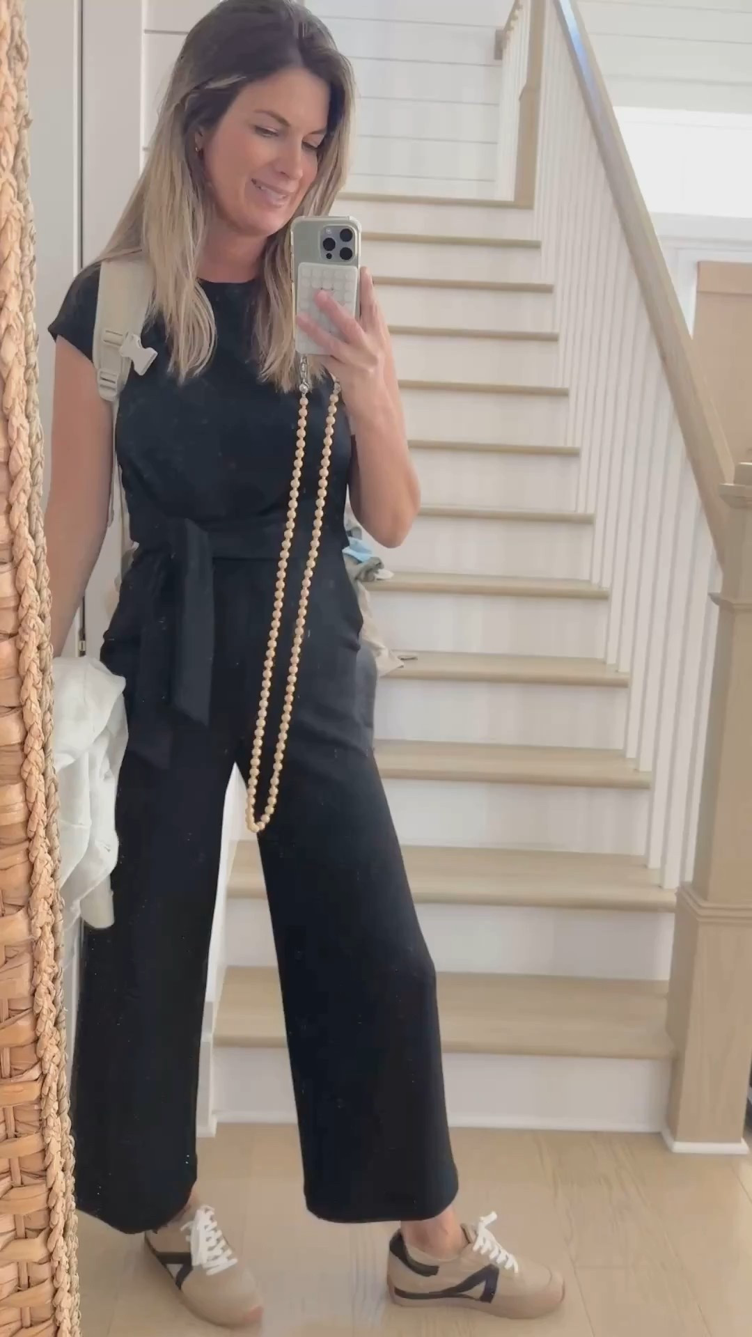 Travel outfit. Airport outfit.  I am 5’11” wearing xs tall in this bathroom friendly jumpsuit. Use code RACHELXSPANX for a discount.  Sneakers true to size.  

#LTKTravel #LTKStyleTip #LTKOver40