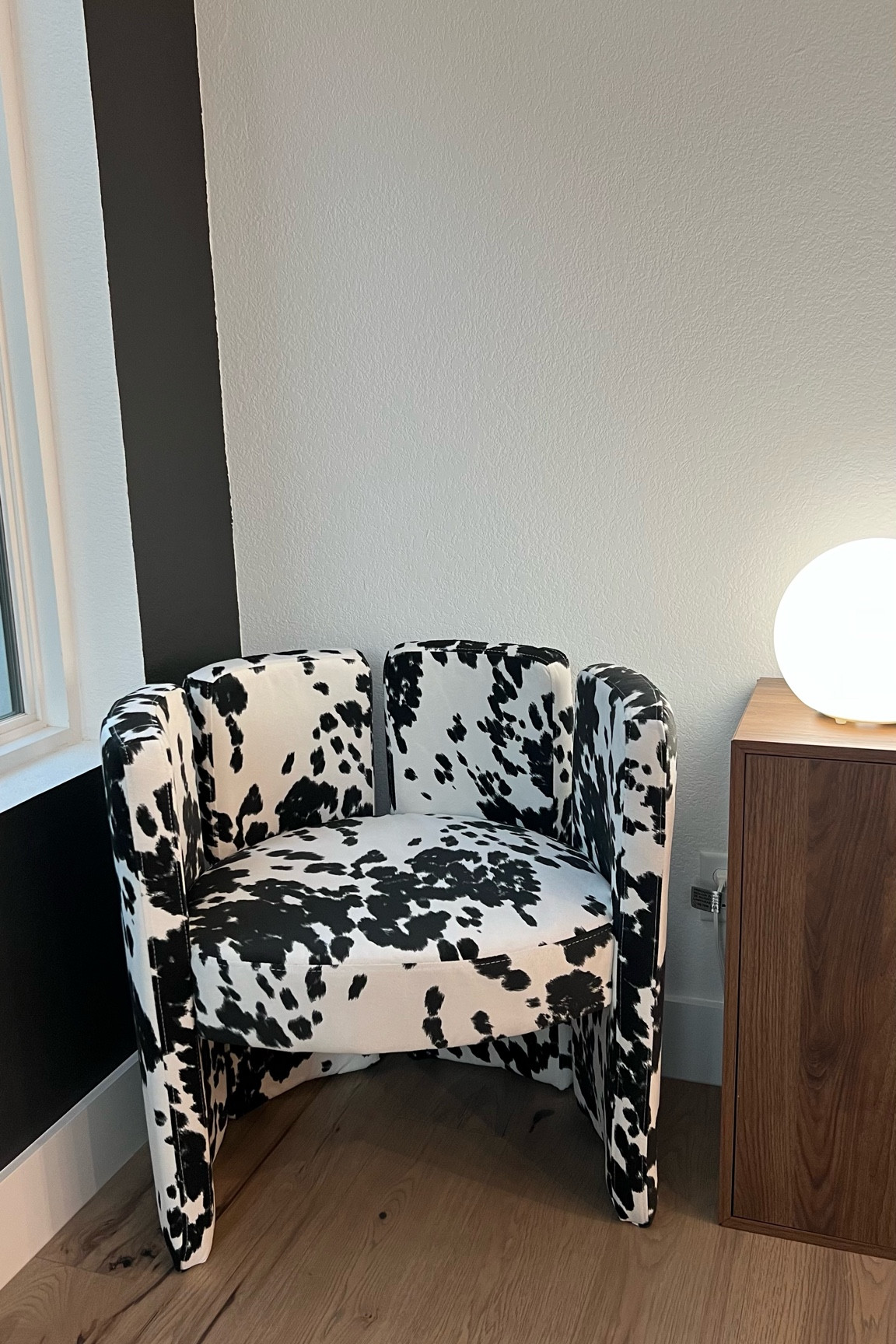 cow print barrel chair 