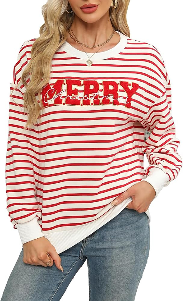 Christmas Sweatshirts for Women Merry Christmas Plaid Pullover Sweatshirts Holiday Vacation Graph... | Amazon (US)