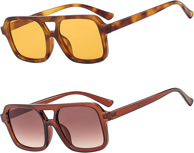 Retro Square Aviator Sunglasses for Women Men 70s Vintage Trendy Rectangle Sun Glasses UV Protect... | Amazon (US)