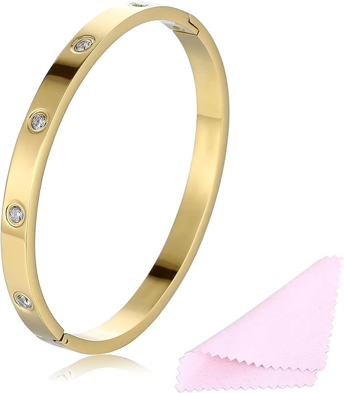 YCSLYW Women's Stainless Steel Bracelet Jewelry Crystal Bracelet With Cube Zircon Hinge Jewelry o... | Amazon (US)