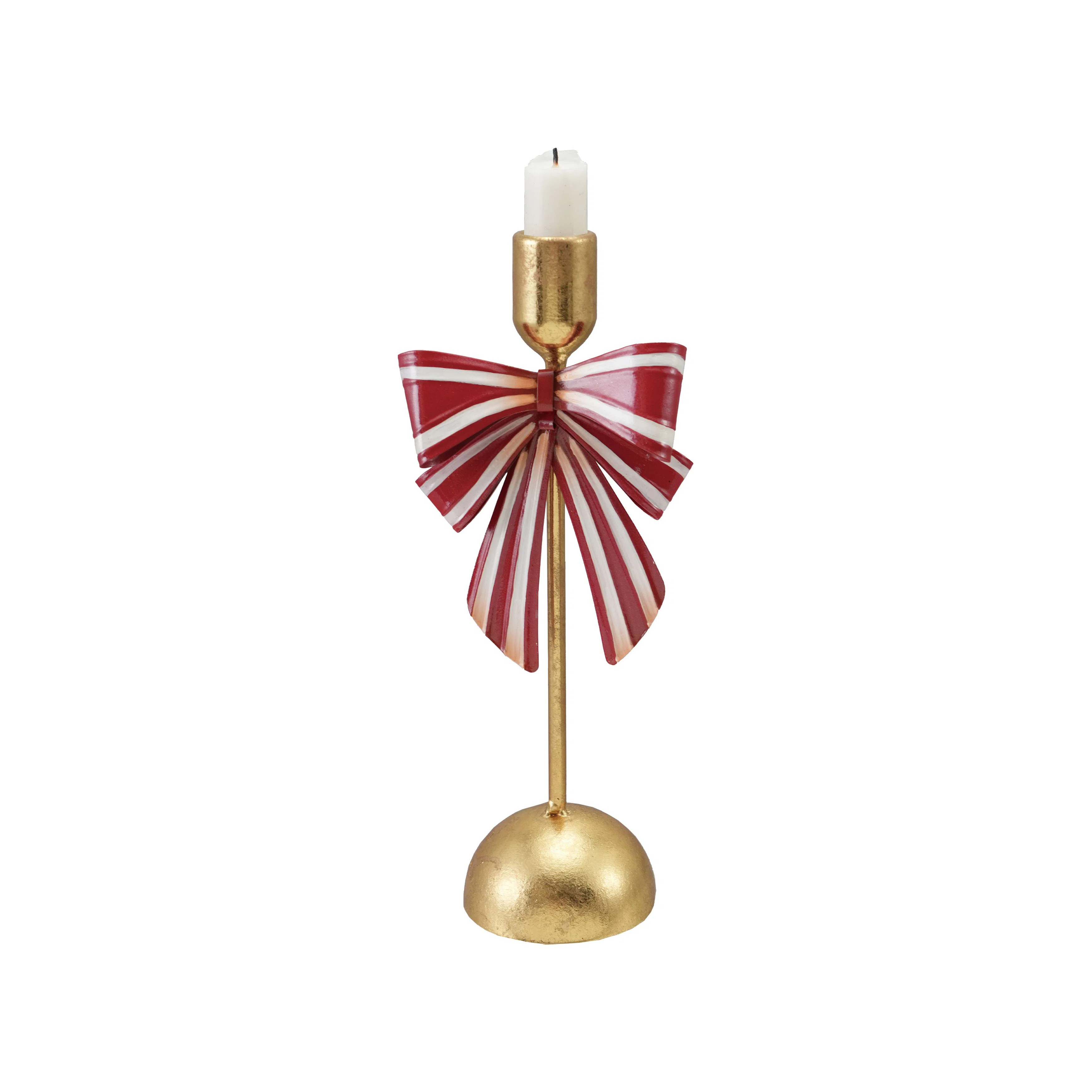 Metal Taper Holder W Striped Bow Gold Finish | Wayfair North America