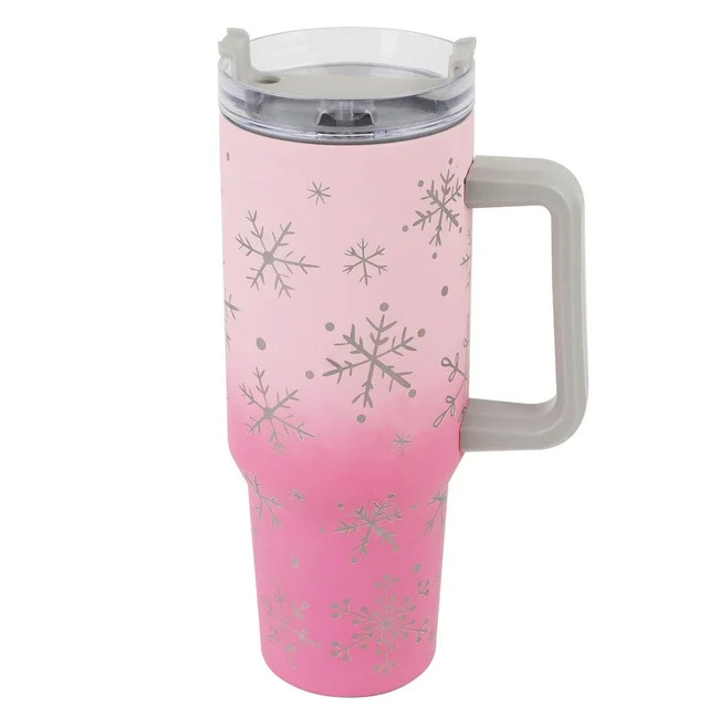 Pink & Silver Stainless Steel Christmas Tumbler with Lid, 44 oz, by Holiday Time | Walmart (US)