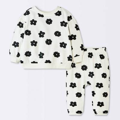 Baby Girls' 2pc Floral Modal French Terry Sweatshirt and Pants Set - Cloud Island™ Ivory 24M | Target