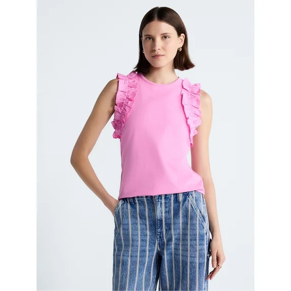 Free Assembly Women's and Women's Plus Ruffle Trim Mixy Tank Top, Sizes XS-4X | Walmart (US)