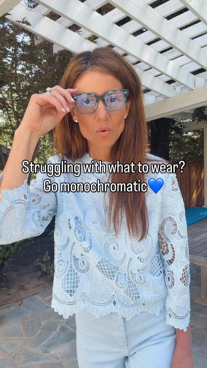 Monochromatic outfit idea for women over 50 💙 One of the easiest ways to look instantly more pulled together? Wear one color head to toe.

This powder blue set is 20% off and also comes in pink. The jeans have stretch but look more polished than denim, which makes them so comfortable to wear. I paired it with striped kitten heels, a designer-inspired bag also on sale, and my Benny's readers.

I’m 5’7” wearing an XS/S in both pieces.

#LTKootd #LTKSaleAlert #LTKOver40