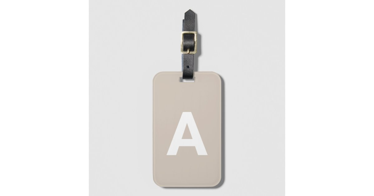 Add initial Monogram Personalised Simple Beige Luggage Tag | Zazzle