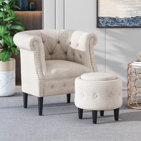 Starks Tufted Fabric Chesterfield Chair and Ottoman | Wayfair North America