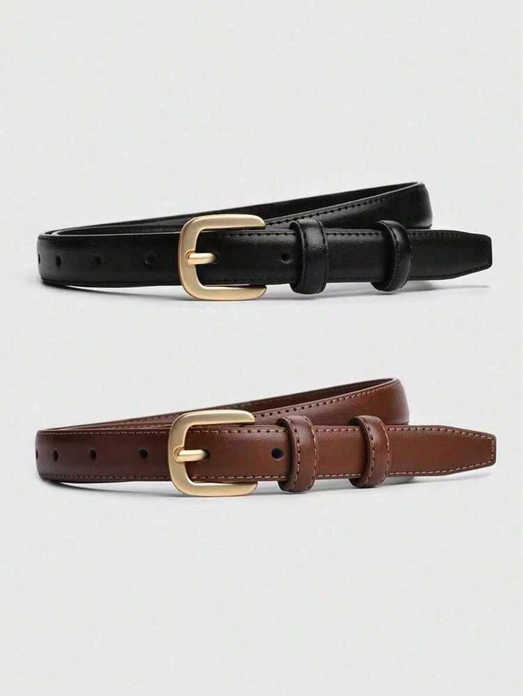 3pcs/2pcs/1pc Needle Buckle Women's Belt Decoration Jeans With Skirt Pants Belt Thin 1.8 Minimalist Belt Solid Color Casual Retro PU Leather Women's Belt All Seasons | SHEIN