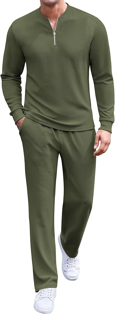 COOFANDY Men's 2 Piece Tracksuit Set Polo Athletic Sweatsuit Quarter Zip Jogging Long Sleeve Casu... | Amazon (US)