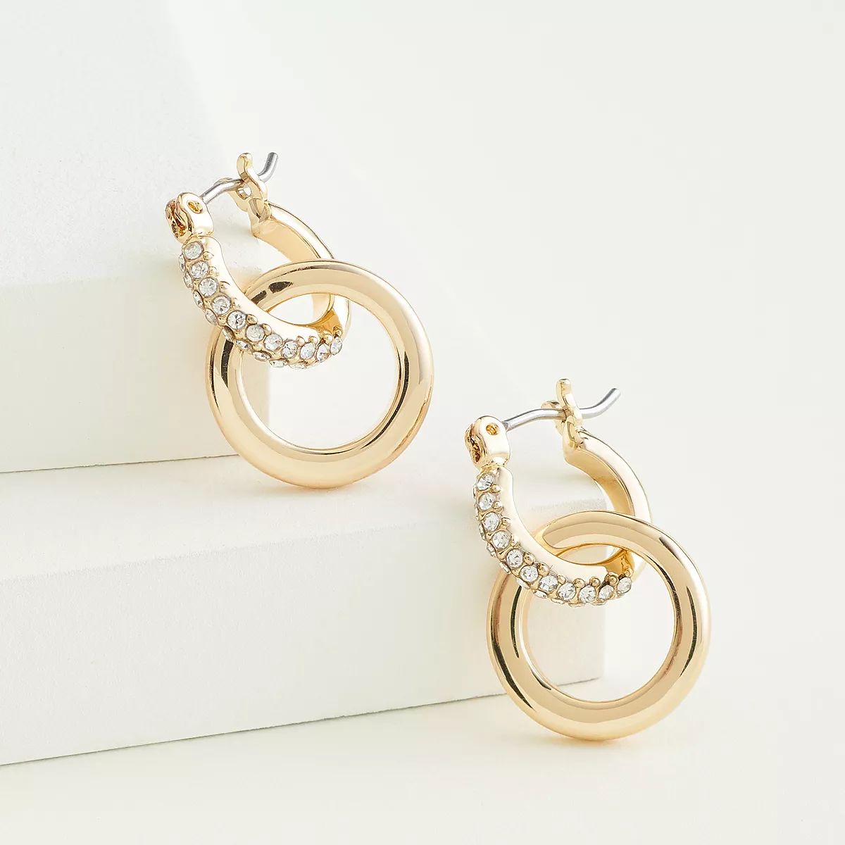 Elizabeth and James Gold Tone Pave Huggie Hoop Drop Earrings | Kohl's