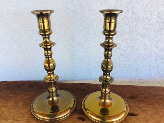 Set of Two Brass Candle Sticks-tall Brass Candle Sticks 9.25 - Etsy | Etsy (US)