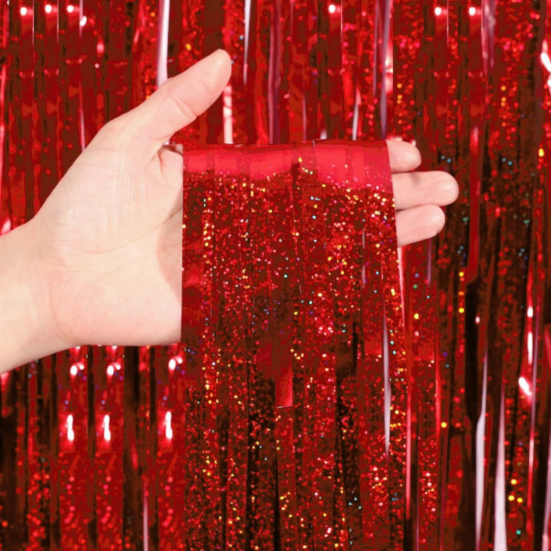 Holographic Red Fringe Foil Curtains, Christmas Party, Party Decorations, Photo Background, Photo... | Etsy (US)
