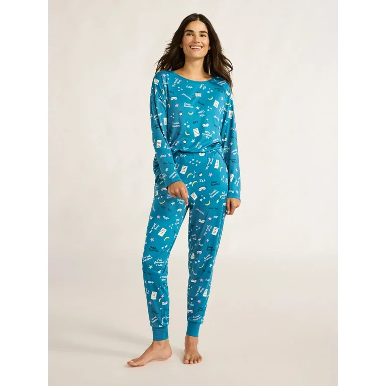 Joyspun Women’s Long Sleeve Tee and Jogger Pants Pajama Set, 2-Piece, Sizes S-3X | Walmart (US)
