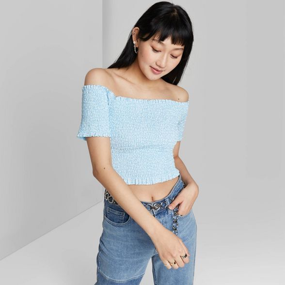 Women's Short Sleeve Off the Shoulder Cropped Smocked Top - Wild Fable™ | Target