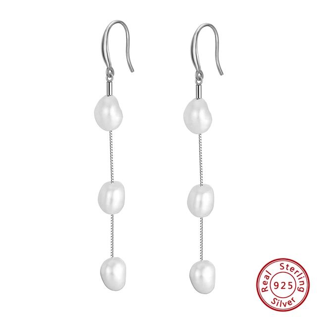 ORSA JEWELS 925 Sterling Silver Drop Earrings 14K Gold Long Chain with Natural Baroque Pearl Wome... | AliExpress (US)