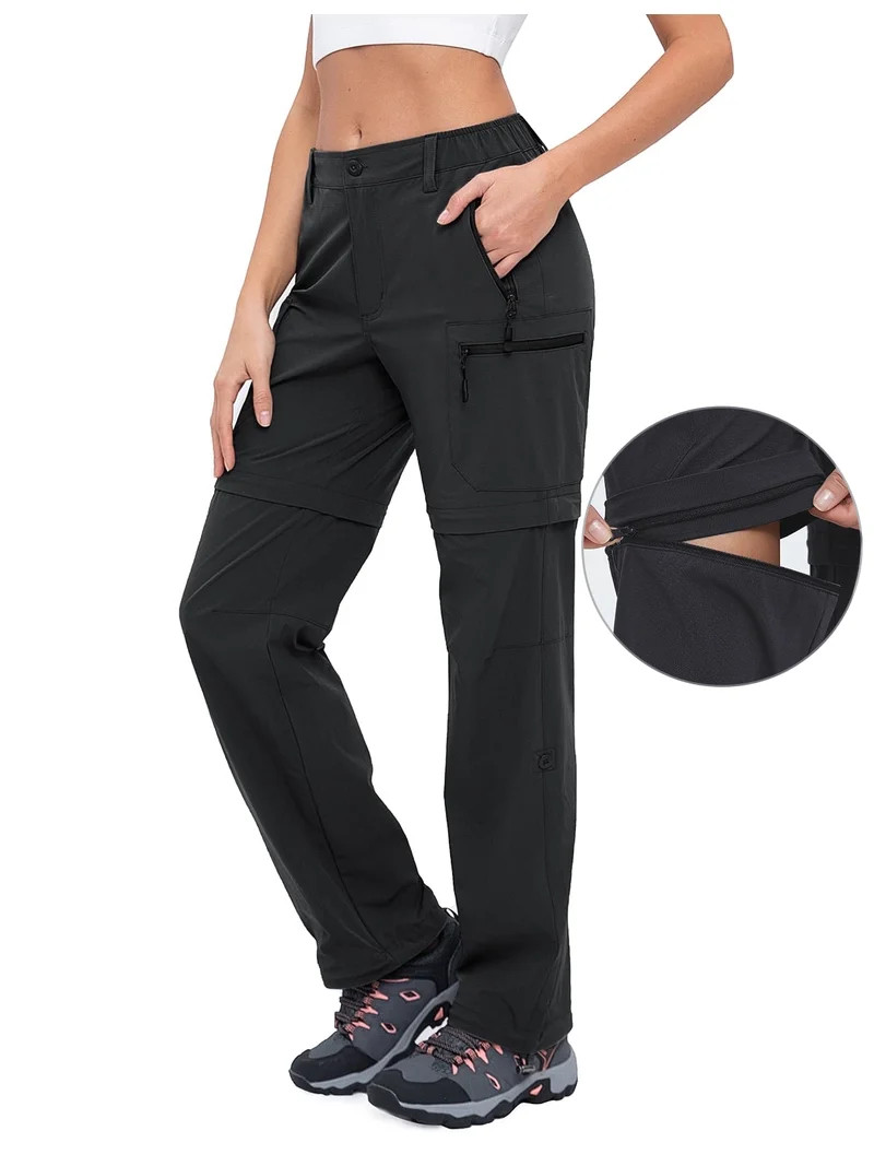 Hiauspor Womens Cargo Hiking Convertible Pants Zip off with 5 Pockets Black L | Walmart (US)