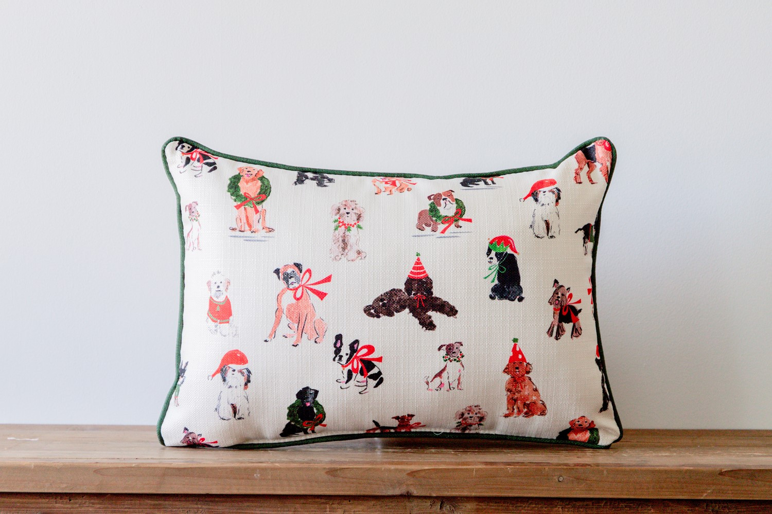 Painted Christmas Dogs Pattern Pillow | Little Birdie | Little Birdie