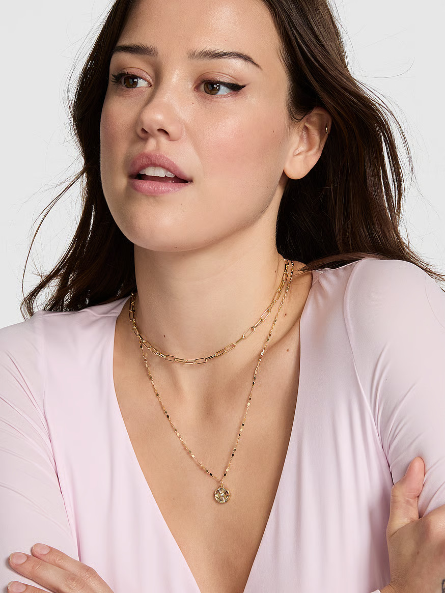 Buy Gold 2-Piece Pendant Layered Necklace Set, Shiny Gold - Order Jewelry online - Victoria's Sec... | Victoria's Secret (US / CA )