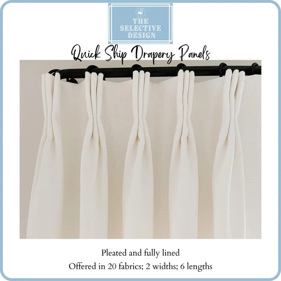 Quick Ship Linen Drapery Panel Lined Euro or Pinch Pleat  - Etsy | Etsy (US)