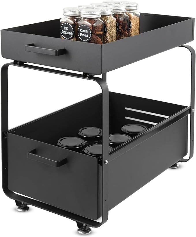 2-Tier Under Sink Cabinet Metal Organizer, Pull Out Cabinets Organizer Shelf, Sliding Basket Draw... | Amazon (US)