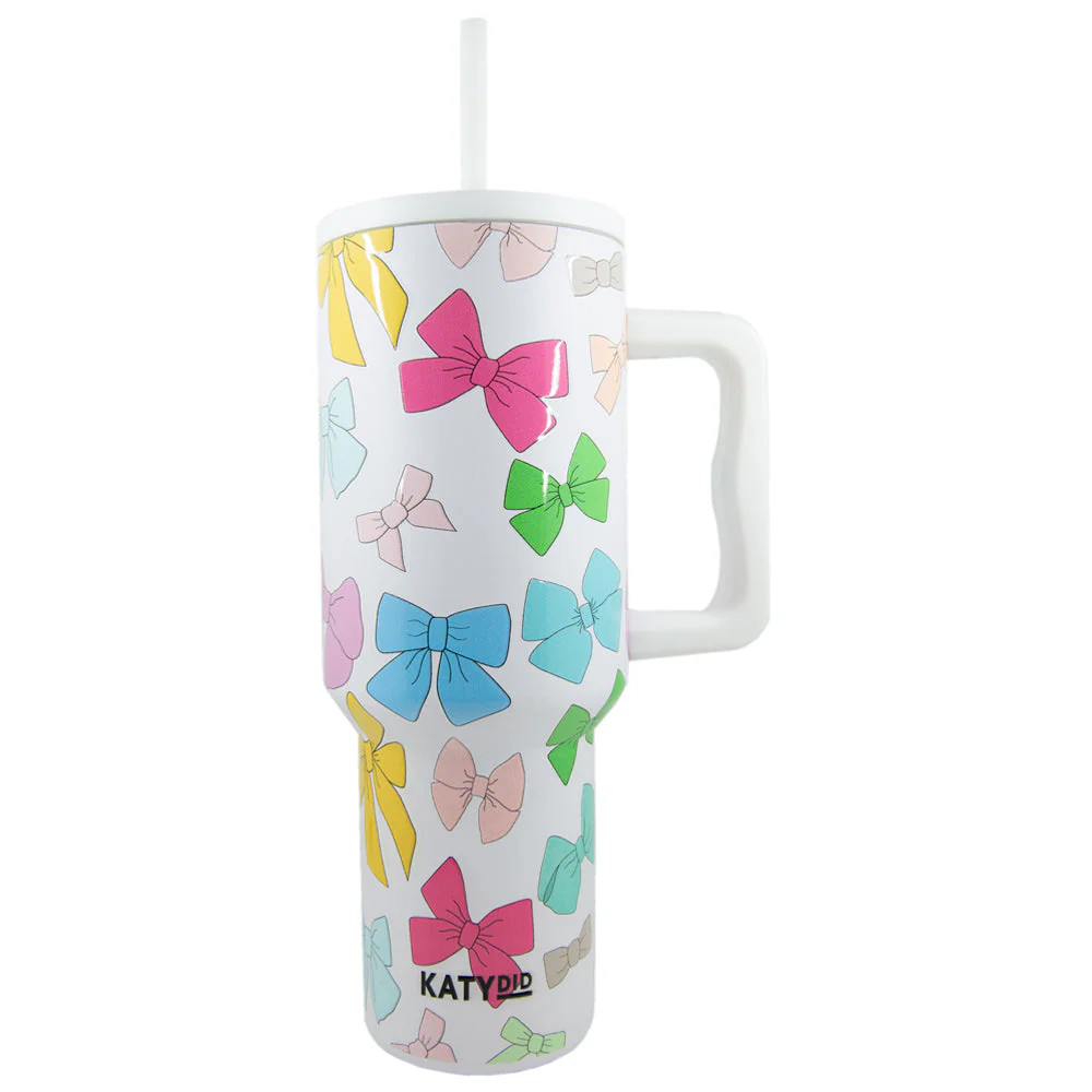 Multicolored Coquette Bows 38 Oz Tumbler w/ Handle | Katydid.com