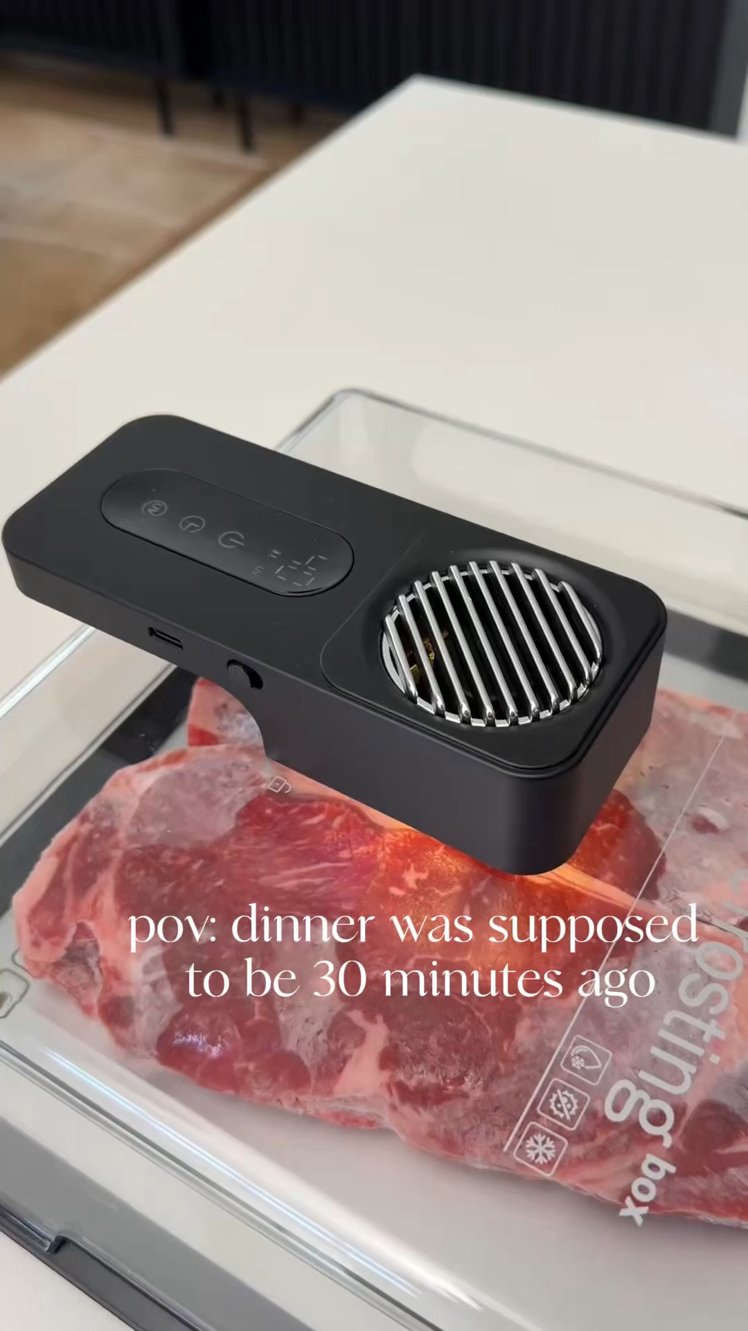 
say SHOP if this is something you would find useful and I’ll send you the details.

This might be one of the most useful kitchen gadgets I’ve added lately 👀

If you forget to take meat out of the freezer (like I always do), this defrosting tray saves dinner. It safely thaws frozen meat way faster than leaving it on the counter, and you don’t have to deal with the mess of water bowls or waiting hours for it to thaw.

I just place the frozen meat inside, turn it on, and it starts defrosting evenly so it’s ready to cook so much quicker. Perfect for busy nights when you need to get dinner going fast but forgot to plan ahead.

#amazonfinds #kitchengadgets #cookinghacks #homekitchen #everydayfavorites