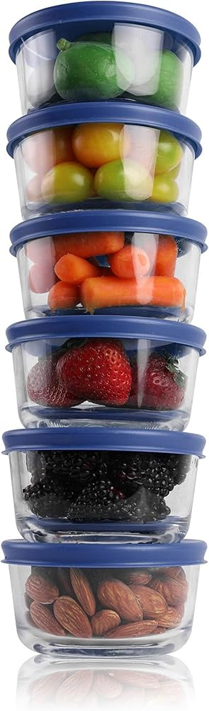 BOVADO USA 6 Piece Glass Blue Food Storage Container | 1 Cup | Amazon (US)
