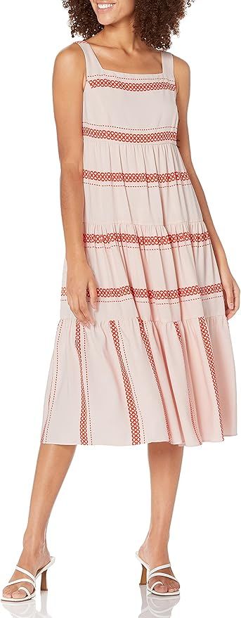 Taylor Dresses Women's Sleeveless Square Neck Stripe Midi Satin CDC Dress | Amazon (US)