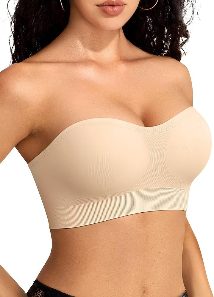 Vertvie Strapless Bras for Women Non-Slip Push Up Wireless Bandeau Bra Seamless Comfort Padded Tu... | Amazon (US)