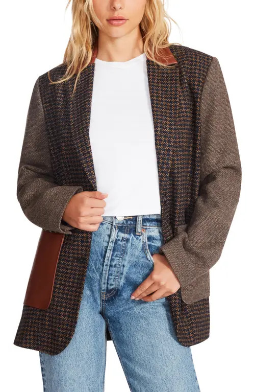 Steve Madden Kelly Mixed Media Blazer in Peacoat Navy at Nordstrom, Size Medium | Nordstrom