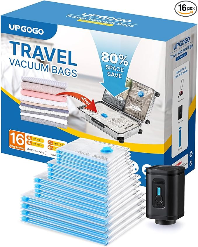 Combo 16 Pack Travel Vacuum Bags with Prtable Electric Pump,Vacuum Seal Bags for Clothing,Space S... | Amazon (US)