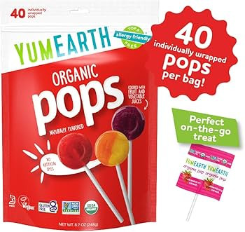 YumEarth Organic Pops Variety Pack, 40 Fruit Flavored Favorites Lollipops, Allergy Friendly, Glut... | Amazon (US)