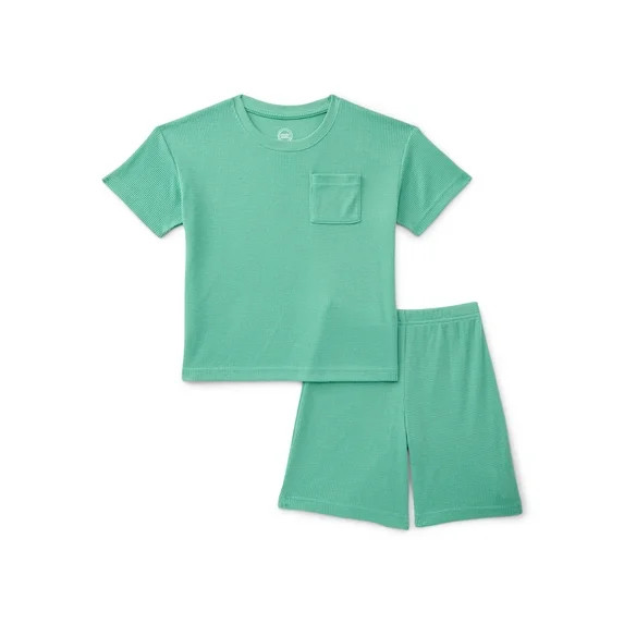 Wonder Nation Boys Waffle Knit Short Sleeve Top and Shorts Pajama Set, 2-Piece, Sizes 4-18 | Walmart (US)