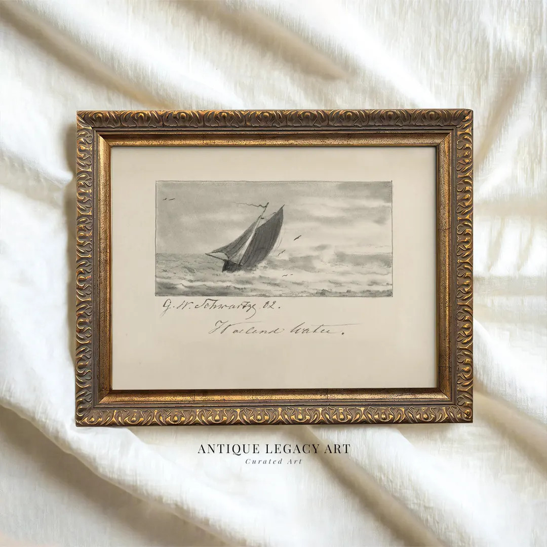 Vintage Sailboat Sketch Print, Minimalist B&W Seascape (digital Download) - Etsy | Etsy (US)