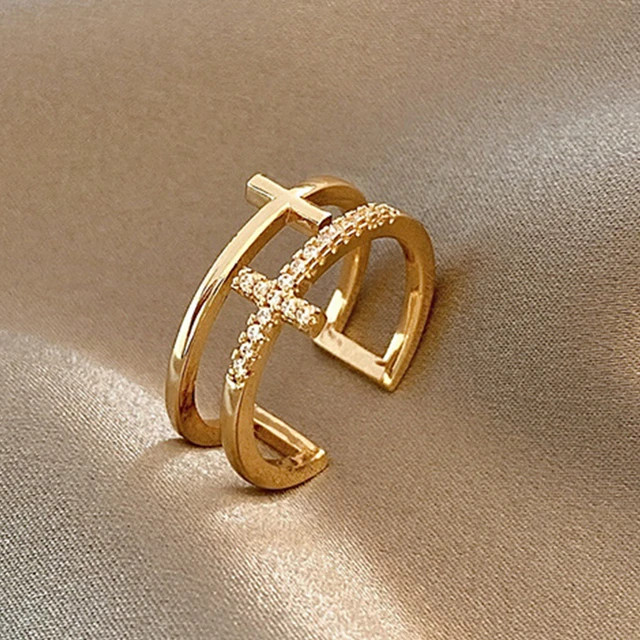 Trendy Minimalist Gold Color Cross Rings Geometric Double Layer Open Adjustable Finger Ring For W... | AliExpress (US)