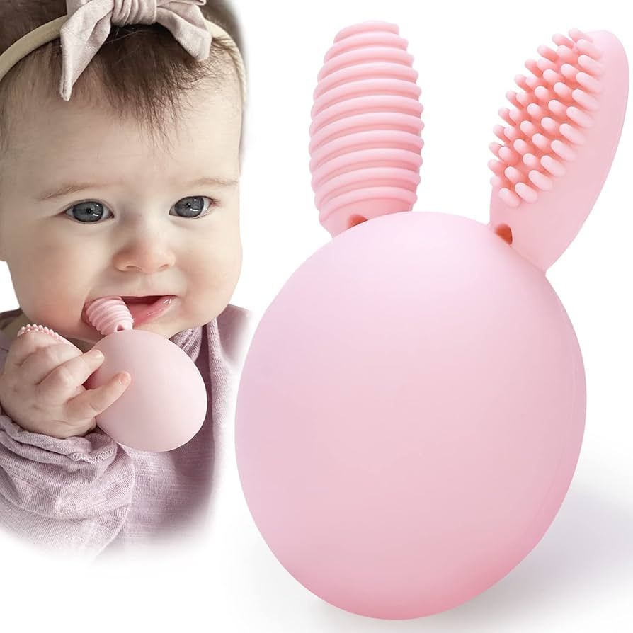 Teether Baby Teething Toy Rabbit Egg Rattle Toy Teething Pain Relief for Babies Boys Girls - Pink | Amazon (US)