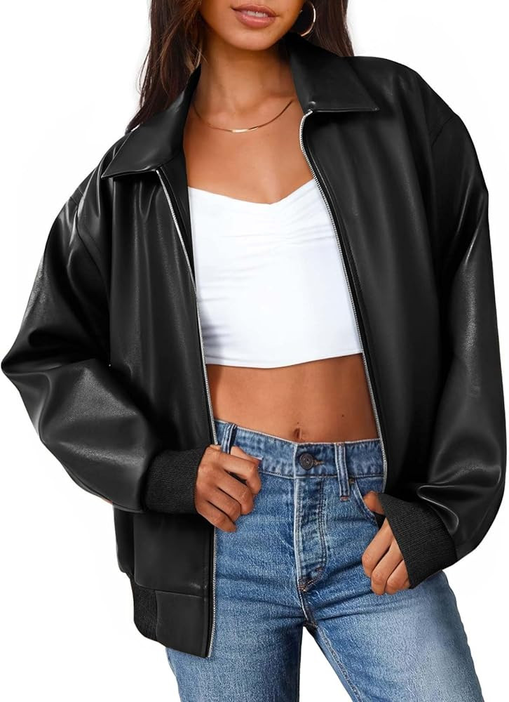 MEROKEETY Women's Oversized Faux Leather Jacket Fall Winter Zip Up Motorcycle Coats Fashion Outfi... | Amazon (US)