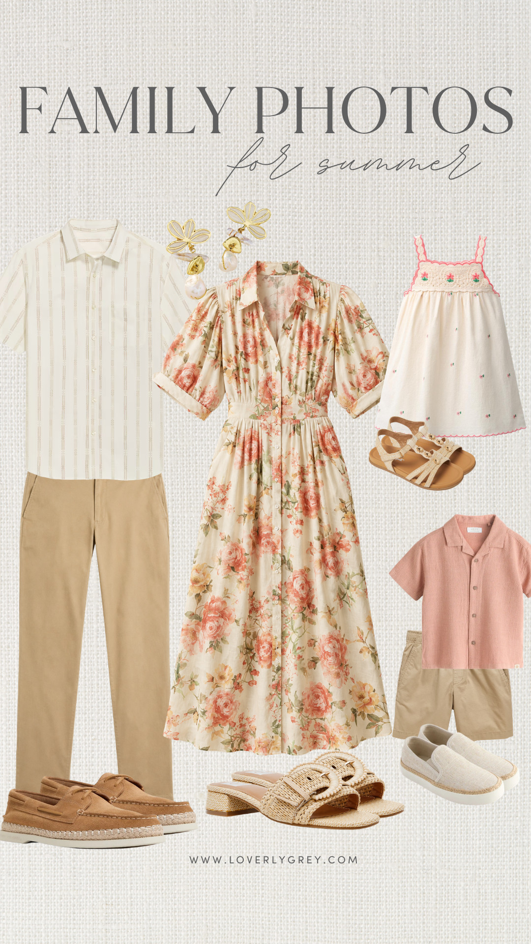 Family photo outfit ideas for summer 🌸 Soft florals, neutral tones, and coordinated looks for the whole family without feeling too matchy.

loverly grey, family photos, family photo outfits, summer family photos, family picture outfits, coordinated family outfits, floral dress, neutral family outfits, boys outfit, girls dress, summer style, family session, photo shoot outfits 

 #LTKSeasonal #LTKKids #LTKMens