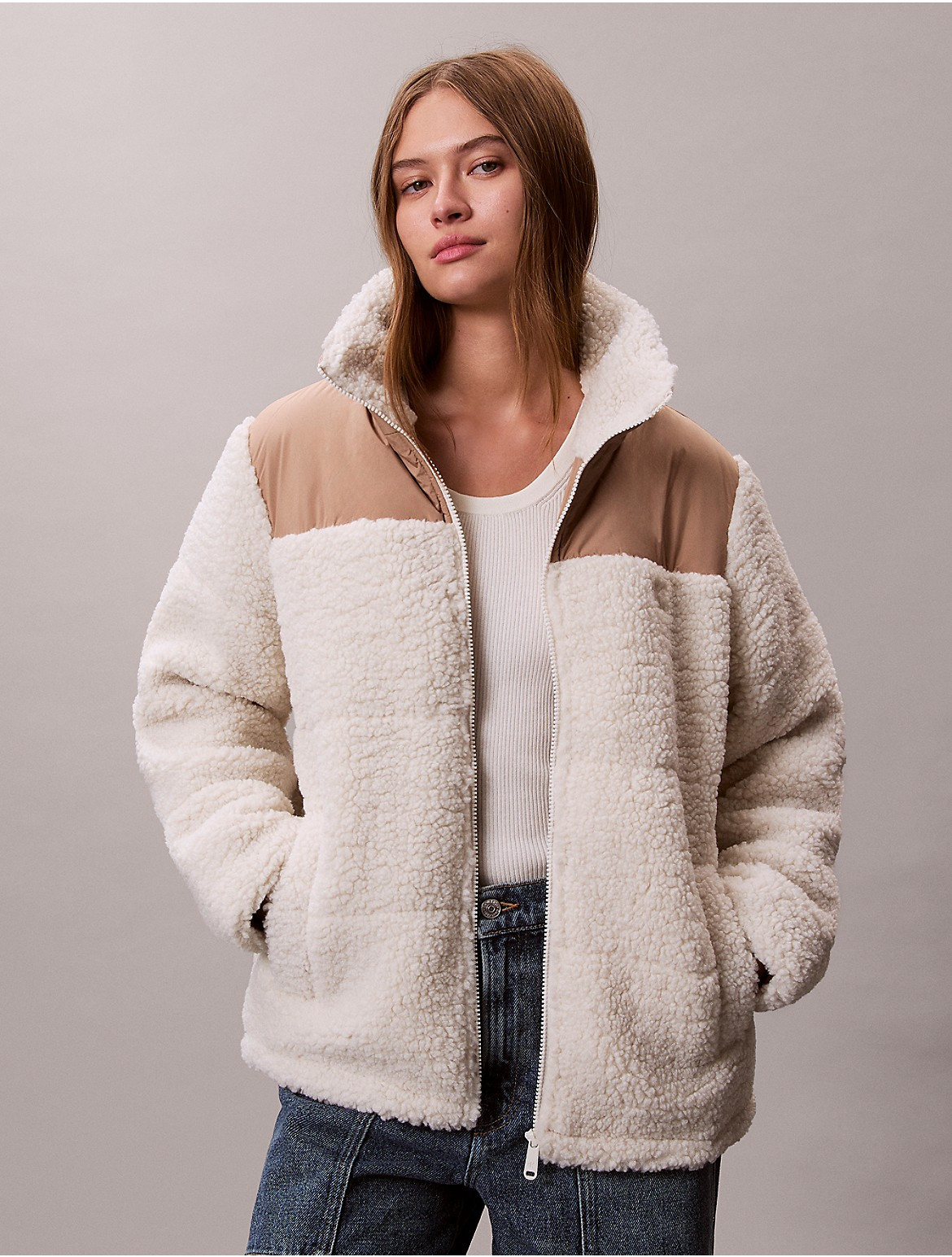 Calvin Klein Women's Sherpa Puffer Jacket - White - M | Calvin Klein (US)