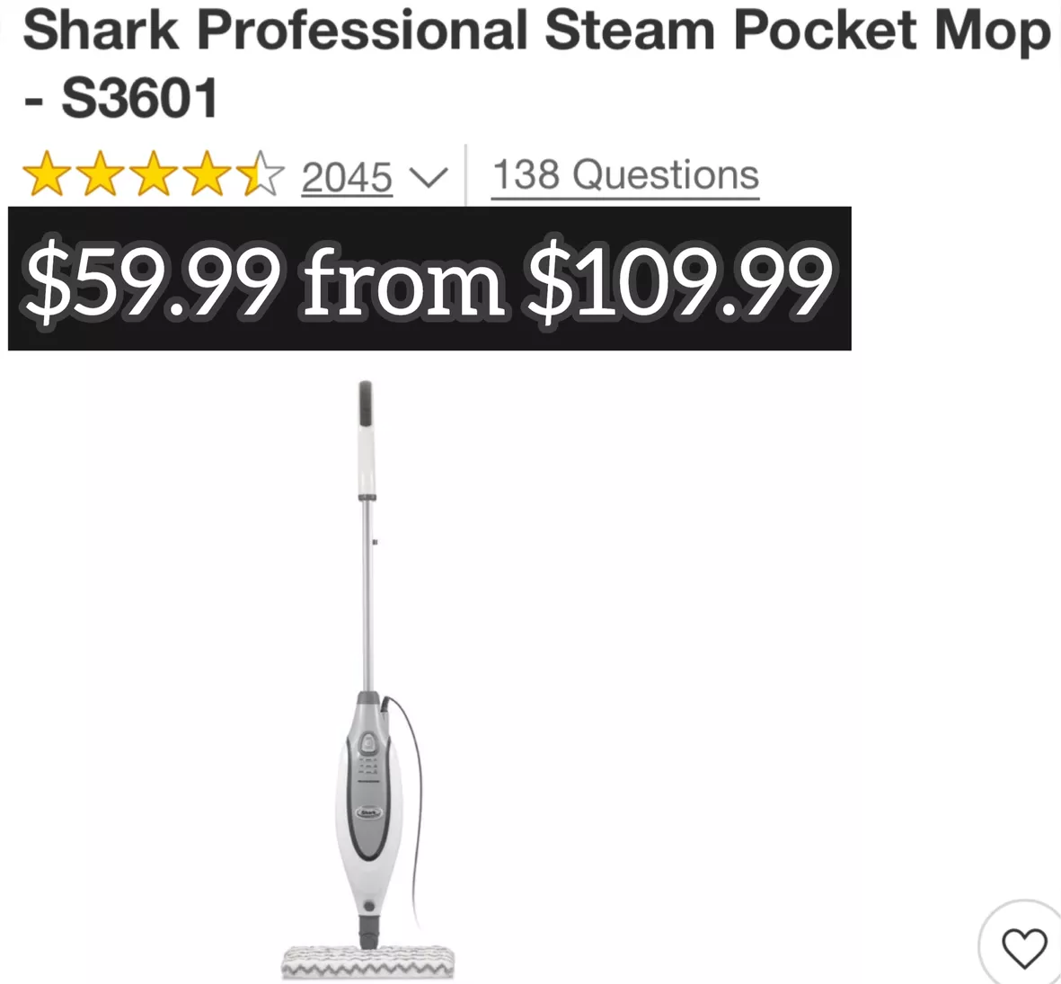 Shark Professional Steam Pocket Mop - S3601 : Target