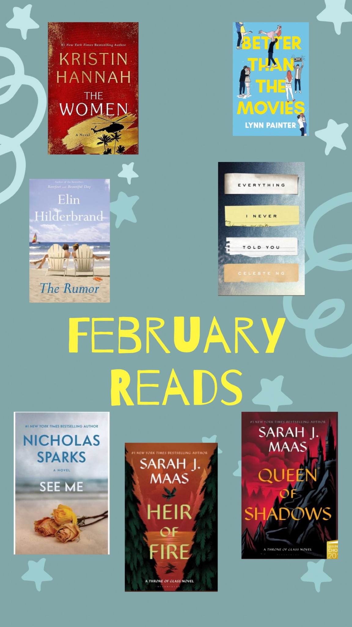 Book club picks 
Beach reads
Thriller
Romantasy
