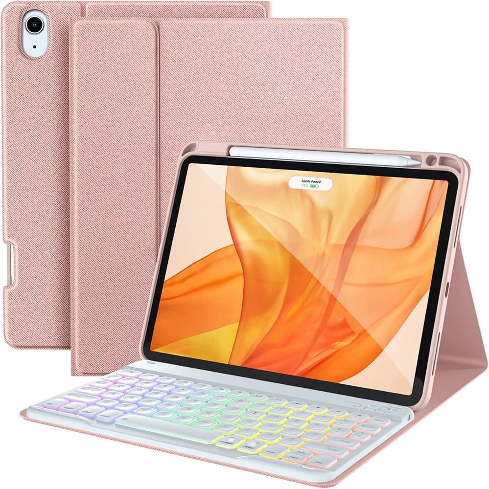 Harvopu iPad Air 5th 4th Generation Case with Keyboard - 7 Color Backlight Detachable Keyboard Ta... | Amazon (US)