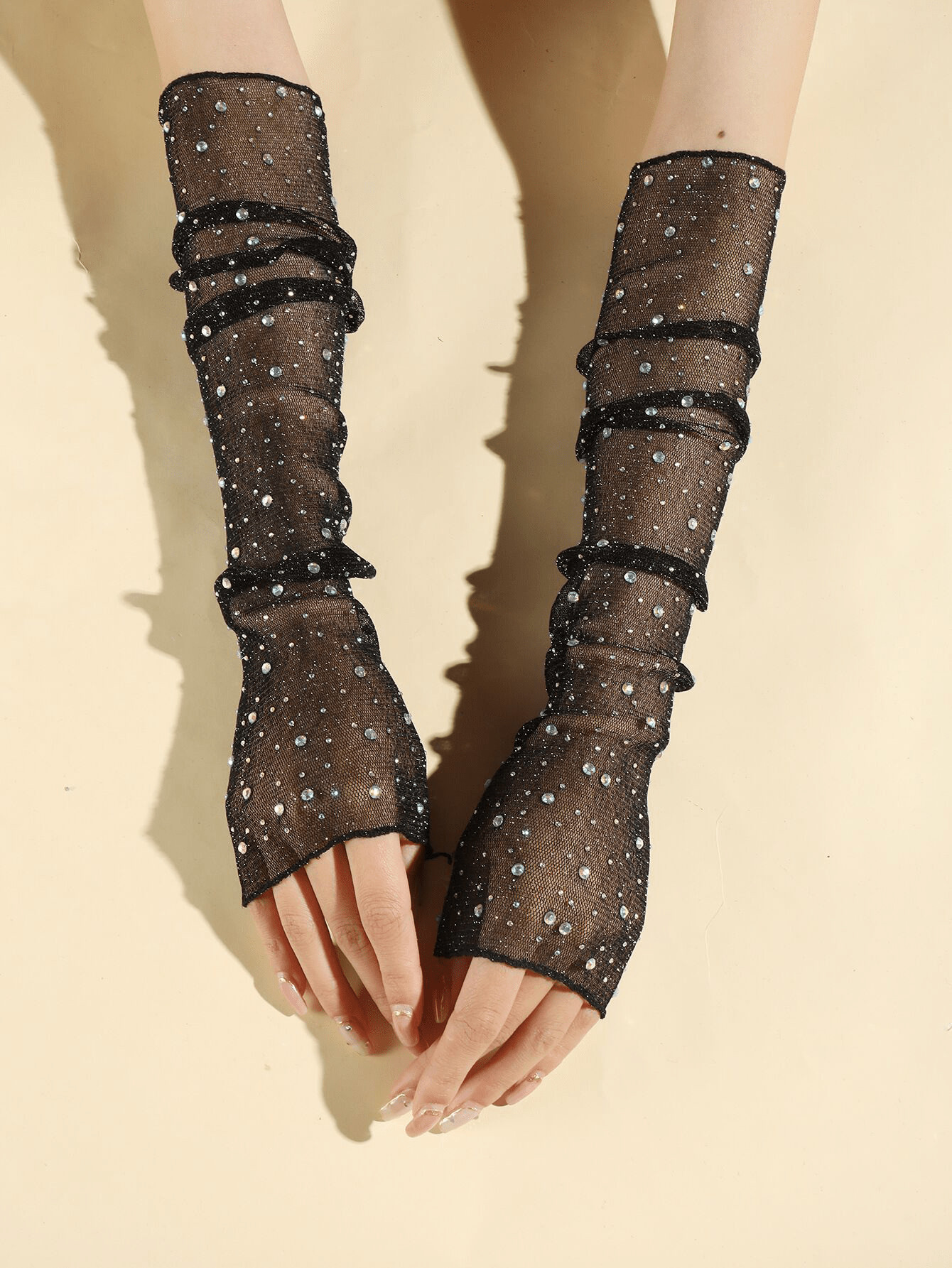 1pair Women's Sun Protection Arm Sleeves, Shiny Rhinestone Ice And Gold/silver Thread, Thin Lace ... | SHEIN